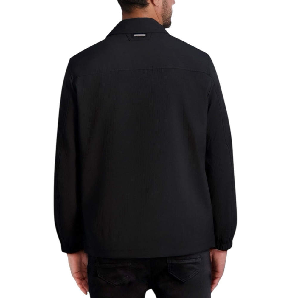 KARL LAGERFELD Men's Slim Fit Textured Snap-Front Logo Light Jacket Black XXL - Picture 3 of 10